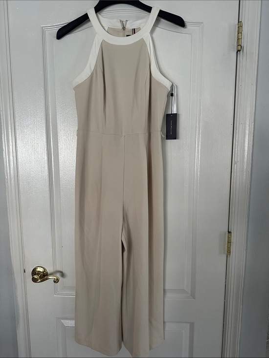 Tommy Hilfiger Pants - Tommy Hilfiger Neutral Beige Jumpsuit with White Trim and gold TH zipper